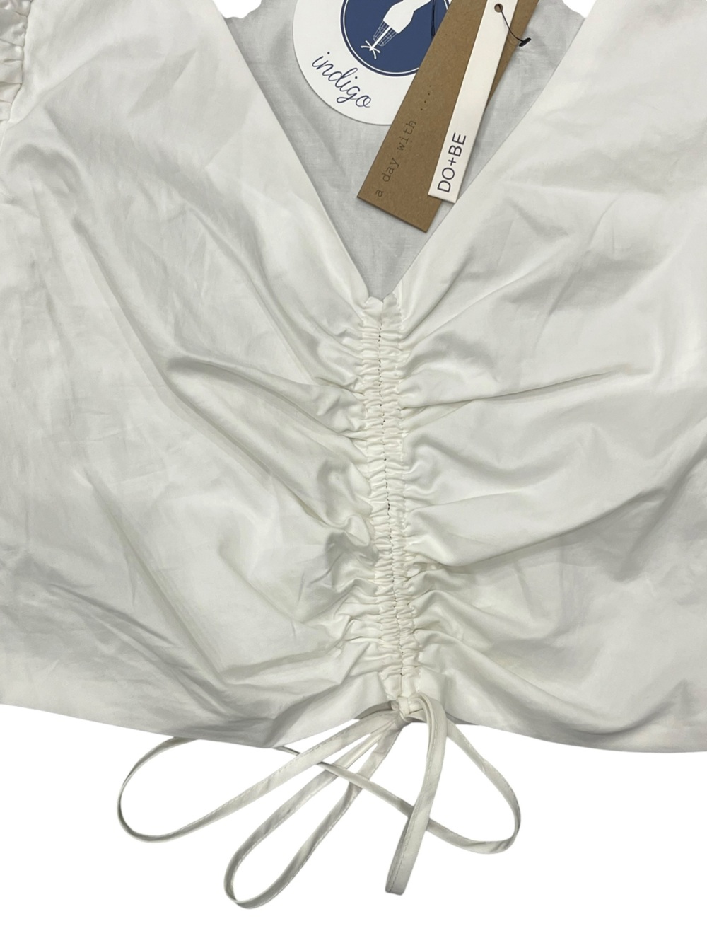 NWT DO+BE | ruffle ruched front top in off white M - Picture 3 of 8